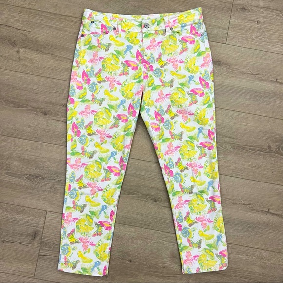 Talbots Jeans 10/30 Heritage Slim Crop All Over Print Butterflies Stretch - Picture 1 of 9